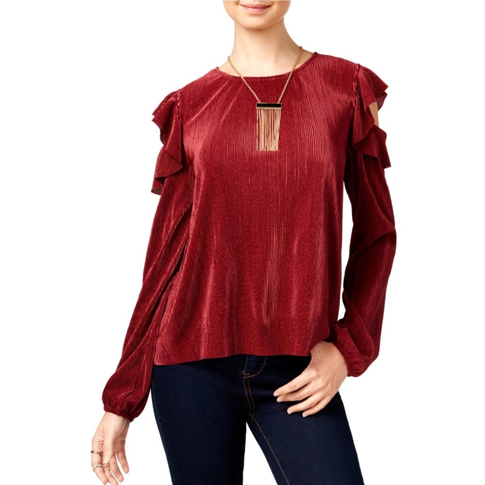 One Hart Juniors Cold Shoulder Ruffled Top - Picture 7 of 7